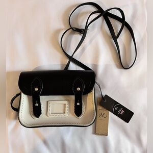 NWTs Cambridge Satchel Co. Mini Leather Black and Ivory Crossbody Bag